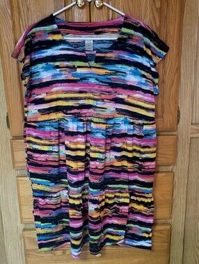 Multiples Multi-Colored T-shirt Dress With Pockets, Size L